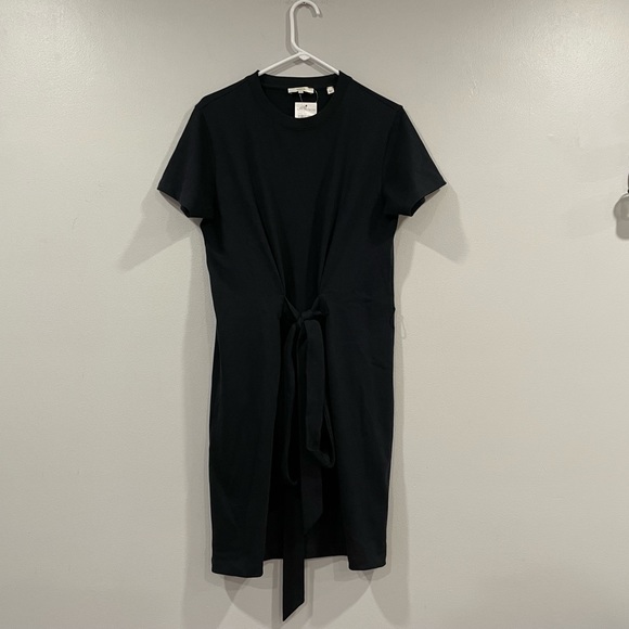 Vince Tie Waist Black Cotton T-Shirt Dress Sz M - Picture 2 of 9